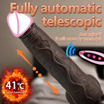 Черный большой пенис 8,7 дюйма Телескопический фаллоимитатор с подогревом, Автоматический массаж вибратором, огромный реалистичный вибратор для пениса в точке G, гей секс для взрослых 18 лет