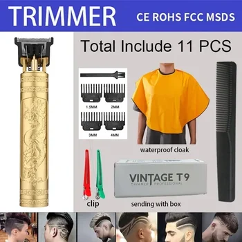 Профессиональная электрическая машинка для стрижки волос для мужчин Триммер для бороды с триммером для волос Беспроводная перезаряжаемая электробритва для стрижки волос