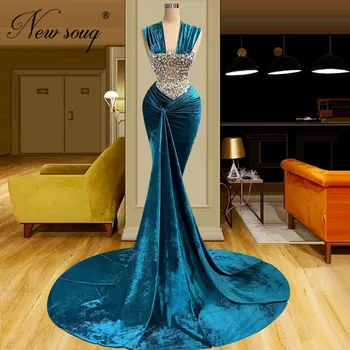 Элегантные вечерние платья из велюра, расшитые бисером, для свадебной вечеринки 2023, новейший дизайн Дубая, платье для выпускного вечера в стиле русалки, арабские длинные платья знаменитостей