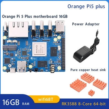 Для Orange Pi 5 Plus 16 ГБ ОПЕРАТИВНОЙ Памяти RK3588 Восьмиядерный 64-Разрядный Поддерживает 8K Видео 2,5 G Модуль Wifi6 BT С Аксессуарами Прочный Штекер EU