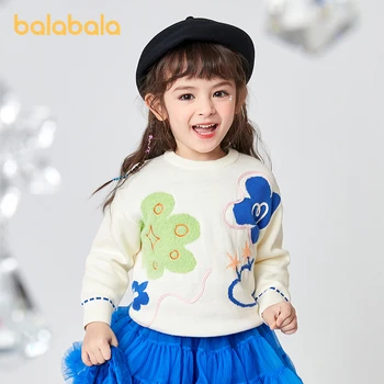 Balabala/ вязаный свитер для девочек для малышей 2023, осень-зима, новая нижняя рубашка в художественном стиле