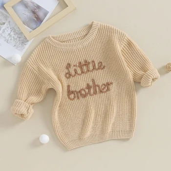 Вязаный свитер для маленьких мальчиков Brother в тон маленькому малышу, пуловер с круглым вырезом и длинными рукавами, осенне-зимние топы-джемперы