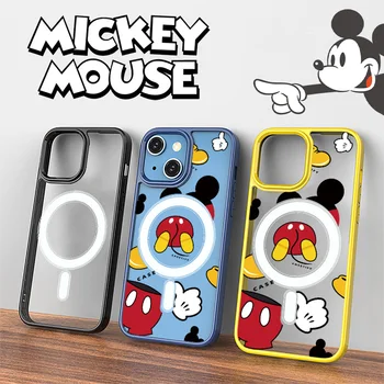 Беспроводной Зарядный Чехол Disney Mickey Mouse Прозрачный Чехол Magsafe Для iPhone 14 13 12 11 Pro Max X XR XS Plus Promax Soft Cover