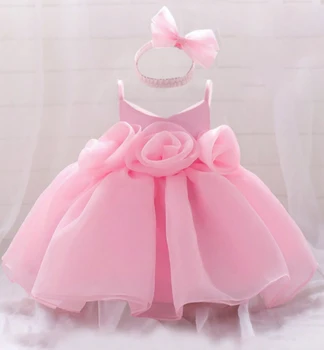 Детское платье принцессы для девочек на свадьбу, 1-й День рождения, детский костюм с бантом, платье для выпускного вечера, элегантное Белое платье для крещения в цветочек для девочки