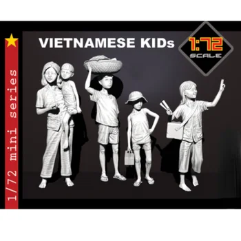 Набор моделей для сборки фигурок из смолы в масштабе 1/72 мини, Вьетнам, женщины и дети, 5 человек в разобранном и неокрашенном виде, бесплатная доставка