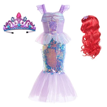 Детское платье с блестками в виде рыбьего хвоста, летнее платье принцессы русалки для девочек