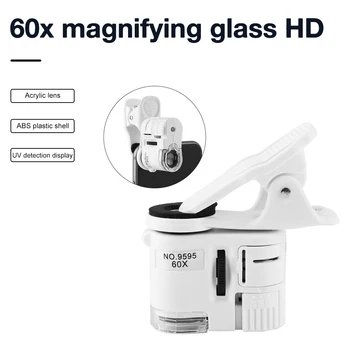 Универсальный Зажимной Микроскоп 60X LED Ювелирное Увеличительное Стекло С Регулируемой Фокусировкой Карманный Микроскоп с Зажимом Для Мобильного Телефона УФ-Излучением