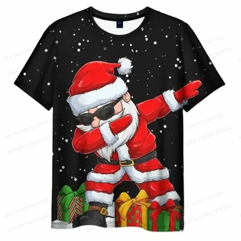 Рождественская футболка с 3D принтом Санта-Клауса, женские Модные футболки С круглым вырезом И коротким рукавом, Футболки, Рождественский Подарок, Футболка, Забавный Оверсайз