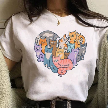 Женская футболка с забавным принтом кота, дизайнерский топ, женская одежда с графическими комиксами