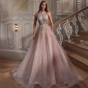 Розовые вечерние платья принцессы с блестками и открытыми плечами, вечернее платье без рукавов, расшитое блестящим бисером, вечернее платье невесты из Дубая, А-силуэта