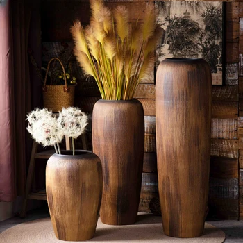 Изделие может быть изготовлено по индивидуальному заказу.Винтажная керамическая ваза от пола до потолка, большое украшение гостиной в загородном стиле дзен в семье.