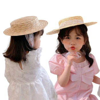 Детская шляпа рыбака, солнцезащитная пляжная соломенная шляпа, кепка-капор на шнуровке, походная шляпа для малышей, весенний цилиндр для девочек