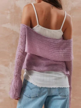 Женские свитера с открытыми плечами, повседневный легкий пуловер с длинным рукавом, джемпер, топы, трикотаж