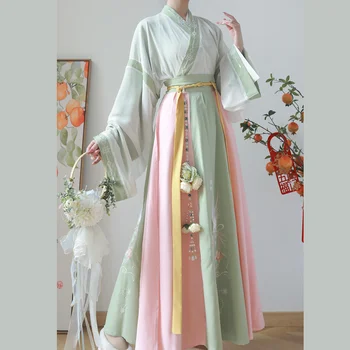 Женские элегантные платья Hanfu в китайском стиле, Древнее Традиционное платье принцессы династии Цзинь, Винтажные комплекты с цветочной вышивкой для девочек
