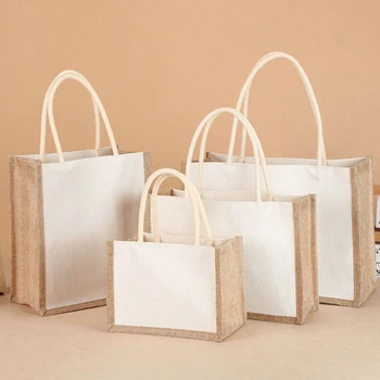 Многоразовая Джутовая сумка для покупок, Сумки большой емкости Для женщин, сумка для продуктов из мешковины, Эко-сумка, женская сумка-тоут, Тканевая сумка для покупок, кошелек