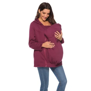 Женская флисовая толстовка-переноска для беременных на молнии, толстовка с капюшоном, куртка-кенгуру, толстовка с капюшоном, пальто с капюшоном