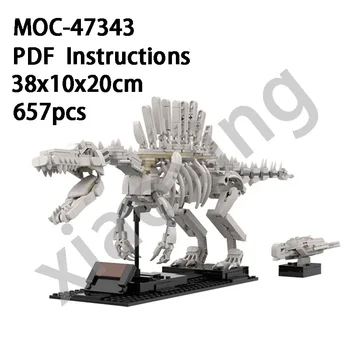 Новый MOC-47343 Ископаемый Динозавр Спинозавр Белый Скелет 657шт Взрослый Сращивающий Блок Детская Развивающая Игрушка В Подарок на День Рождения.