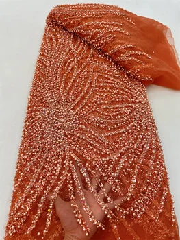Роскошная Африканская Кружевная Ткань С Тяжелым Бисером 3D Тюль Кружевная Ткань С Последовательной Вышивкой Французское Платье длиной 5 Ярдов для Женщин RF100TH