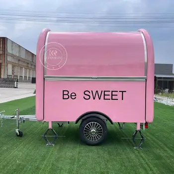 Розовый уличная еда трейлер мобильная еда грузовик, изготовленный на заказ винтажный мини-барбекю мобильный трейлер еды для США