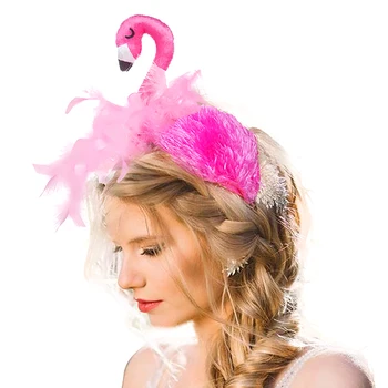 Милая повязка на голову с фламинго для женщин и девочек, Бархатная повязка на голову с животными ручной работы, вечерние аксессуары для волос, Забавная повязка на голову для косплея, розовый