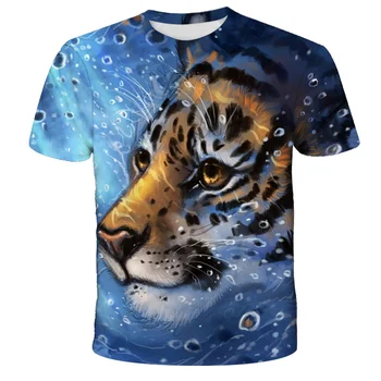 Летняя детская футболка с тигром для мальчиков синего цвета с короткими рукавами, летний повседневный топ с животными для девочек, удобная детская толстовка с круглым вырезом