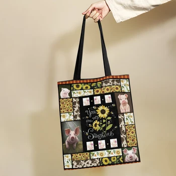 Дизайнерская экологичная сумка Yikeluo Cartoon Pig Sunflower с принтом 