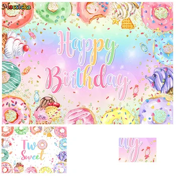 Фон для фотосъемки Mocsicka Sweet Girl 2St Happy Birthday Party Background Десертный Пончик, торт Smash Decor Баннер Studio