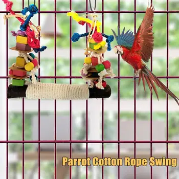 Игрушки в птичьей клетке Маленький Попугай Подвесные Качели Игрушка для обучения жеванию Натуральная Деревянная Разноцветная Палочка Качели С разноцветными бусинами для птиц