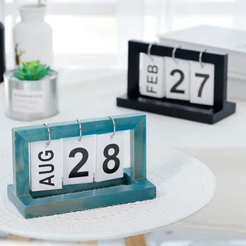 Краткий деревянный календарь для перелистывания страниц, креативный календарь для декора домашнего офиса (синий)