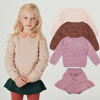 Весенние свитера для маленьких девочек, вязаный пуловер с попкорном, свитер для маленьких девочек, трикотаж для девочек, свитер для девочек, модная детская одежда