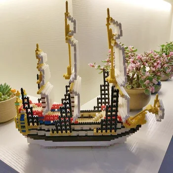 Игрушка для детей Карибский Пиратский Парусник 3D Модель DIY Алмазные Блоки Кирпичи Строительный корабль Лодка