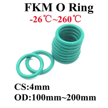 2шт Зеленый FKM Фторкаучуковое Уплотнительное Кольцо CS 4 мм OD 100 мм ~ 200 мм Уплотнительная Прокладка Изоляционное Масло Высокая Термостойкость Зеленый