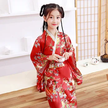Новинка, детское праздничное платье с цветочным принтом, кимоно в японском стиле для маленьких девочек, детский винтажный костюм Юката для девочек