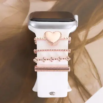 Для Apple Watch Ремешок Орнамент Бриллиантовое Сердце Металлические Подвески Декоративное Кольцо Креативная Брошь Смарт-Часы Силиконовый Ремешок Аксессуары