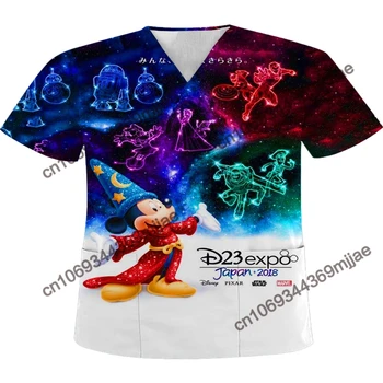 Женский топ с карманом в форме медсестры Disney, футболки Y2k, Укороченный топ с рукавами Оверсайз, блузка для отдыха с Микки Маусом