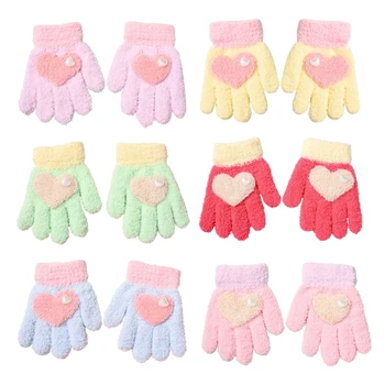 Теплые перчатки с милым рисунком в виде сердца Гибкие и прочные перчатки Модные и теплые зимние перчатки для активных детей в подарок