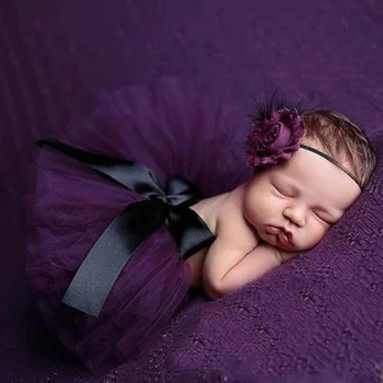 Наряд для фотосъемки младенцев Повязка на голову Тюлевая юбка с бантом Реквизит для фотостудии Детский костюм для фотосессии Подарок для душа новорожденным