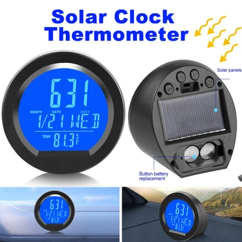 Солнечные автомобильные часы для приборной панели Цифровые ЖК-часы и температура, отображение времени, часы на приборной панели С подсветкой, электронные экранные часы