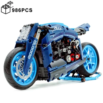 Технические Знаменитые конструкторы Diavel Blue Concept для мотоциклов, сборка кирпичей, Автомобиль, игрушки для мотоциклов, подарки для мальчиков и детей