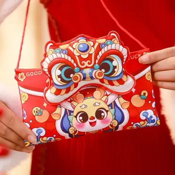 Мультяшный Китайский Дракон Плюшевый Кошелек Для Монет Плюшевый Красный Пакет Талисман Года Дракона Кошелек Счастливый Кошелек Китайского Года Дракона