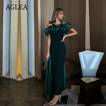 Вечерние платья AGLEA для официальных мероприятий, элегантная вечеринка для женщин, выпускной бал, длина по щиколотку, с открытыми плечами, с рюшами, Прямое зеленое