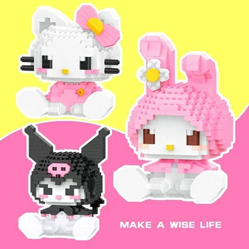 Строительный блок Sanrio, фигурка аниме Hello Kitty, Kuromi Melody, собранные игрушки, мультяшный декоративный орнамент, модель, куклы-головоломки, подарки