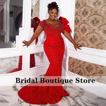 Блестящие Красные Вечерние платья Русалки Свадебная вечеринка 2023 Нигерийские Платья для выпускного вечера Aso Ebi Бусины Кристаллы Корсет Robe De Bal Сзади