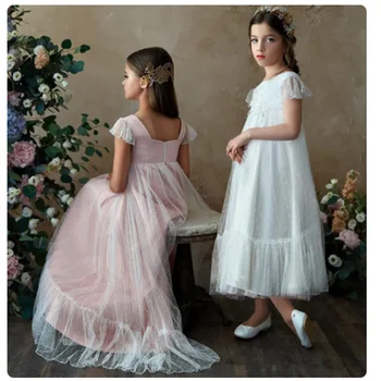 Аппликации, платья для девочек в цветочек, детские платья принцессы для свадебного представления, бал на Первый день рождения, Индивидуальный костюм принцессы