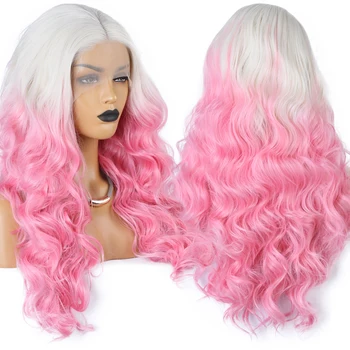 Розовый парик Websterwigs Blonde Ombre, синтетический парик на кружеве, бесклеевые объемные волнистые парики для косплея для чернокожих женщин