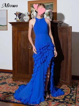 Платье с зеркалом, Элегантное Винтажное Синее платье с рюшами, Сексуальная пуговица-Русалка на спинке, Индивидуальное платье для выпускного вечера, Вечерние платья для вечеринок