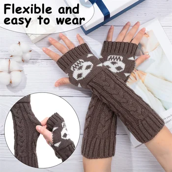 Панк-готические вязаные перчатки с черепом, длинные перчатки без пальцев, Готические черные манжеты, женские и мужские перчатки Ninja Outdoor Cos, налокотники, грелки для рук