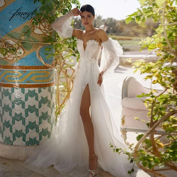 Fmogl Сексуальные винтажные свадебные платья трапециевидной формы с длинным рукавом и открытой спиной, Vestido De Noiva, роскошное свадебное платье с открытой спиной и цветочным шлейфом