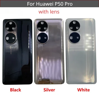 Новинка для Huawei P50 Pro Задняя крышка батарейного отсека Стеклянный корпус Задняя дверца корпуса с рамкой Замена объектива камеры Логотип с клеем