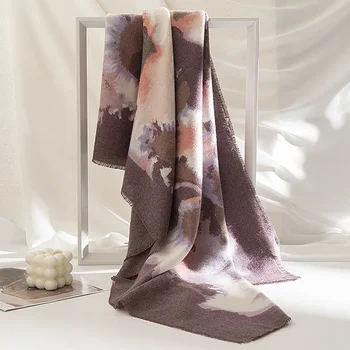 Модный шарф с принтом, женский зимний новый шарф из искусственного кашемира, теплый нагрудник, накидка в литературном стиле ретро